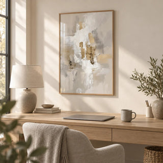 Neutral Tones Art, framed on the wall of a soft neutral home office