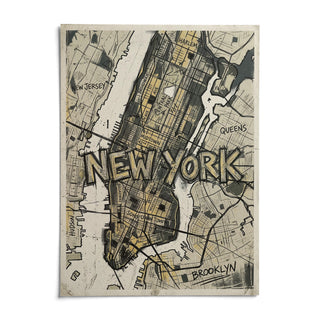 New York Map Art, shown as an unframed paper print on a plain white background