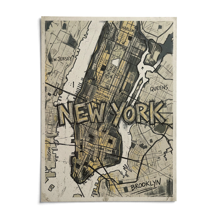 New York Map Art, shown as an unframed paper print on a plain white background