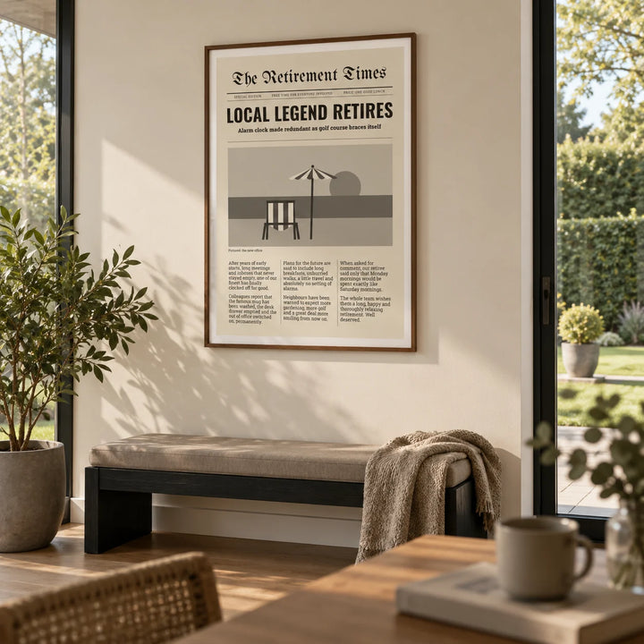 Newspaper Print, framed on the wall of a contemporary garden room in a UK home overlooking a neat garden