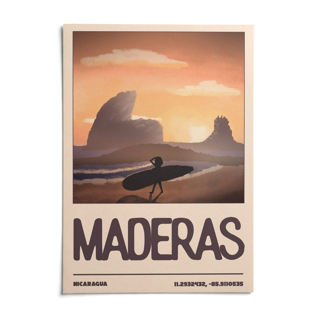 Nicaragua Surfer Wall Art, shown as an unframed paper print on a plain white background