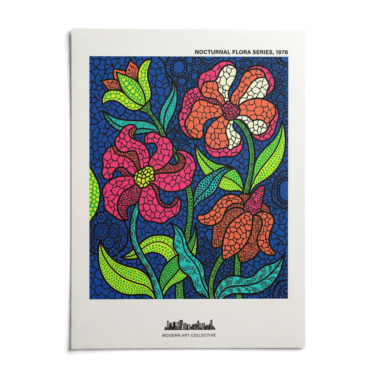 Nocturnal Floral Art Print, shown as an unframed paper print on a plain white background