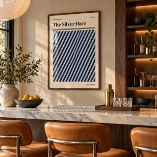 Norwich Print, framed on the wall of a stylish home bar in a living room
