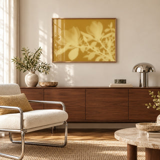 Ochre Magnolia Print styled above a sideboard (frame not included)