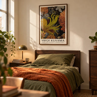 Octopus Wall Art, framed on the wall of a calm single bedroom in a first flat (22-28) with a cream wall