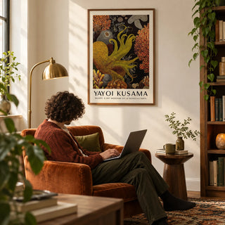 Octopus Wall Art, framed on the wall of a characterful study with a cream wall