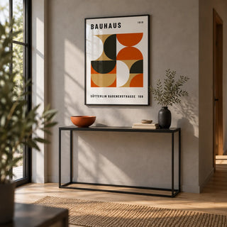 Office Wall Decor, framed on the wall of a minimal hallway with a smooth grey plaster wall