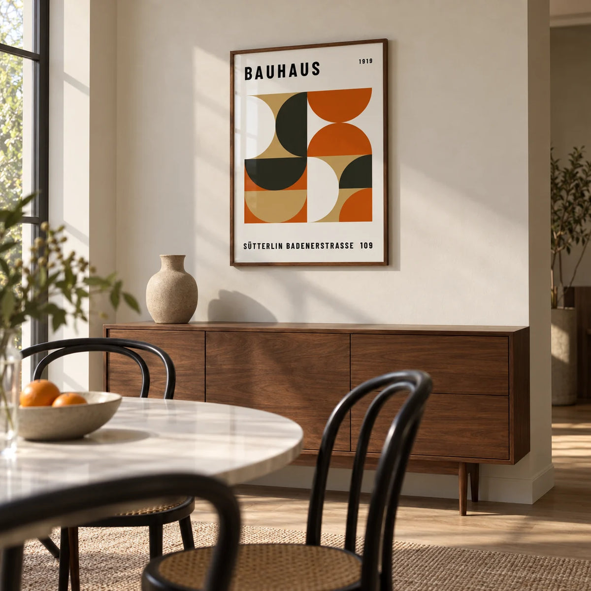 Office Wall Decor, framed on the wall of a modern dining room