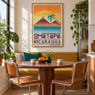 Ometepe Nicaragua Poster shown in a breakfast nook (frame not included)