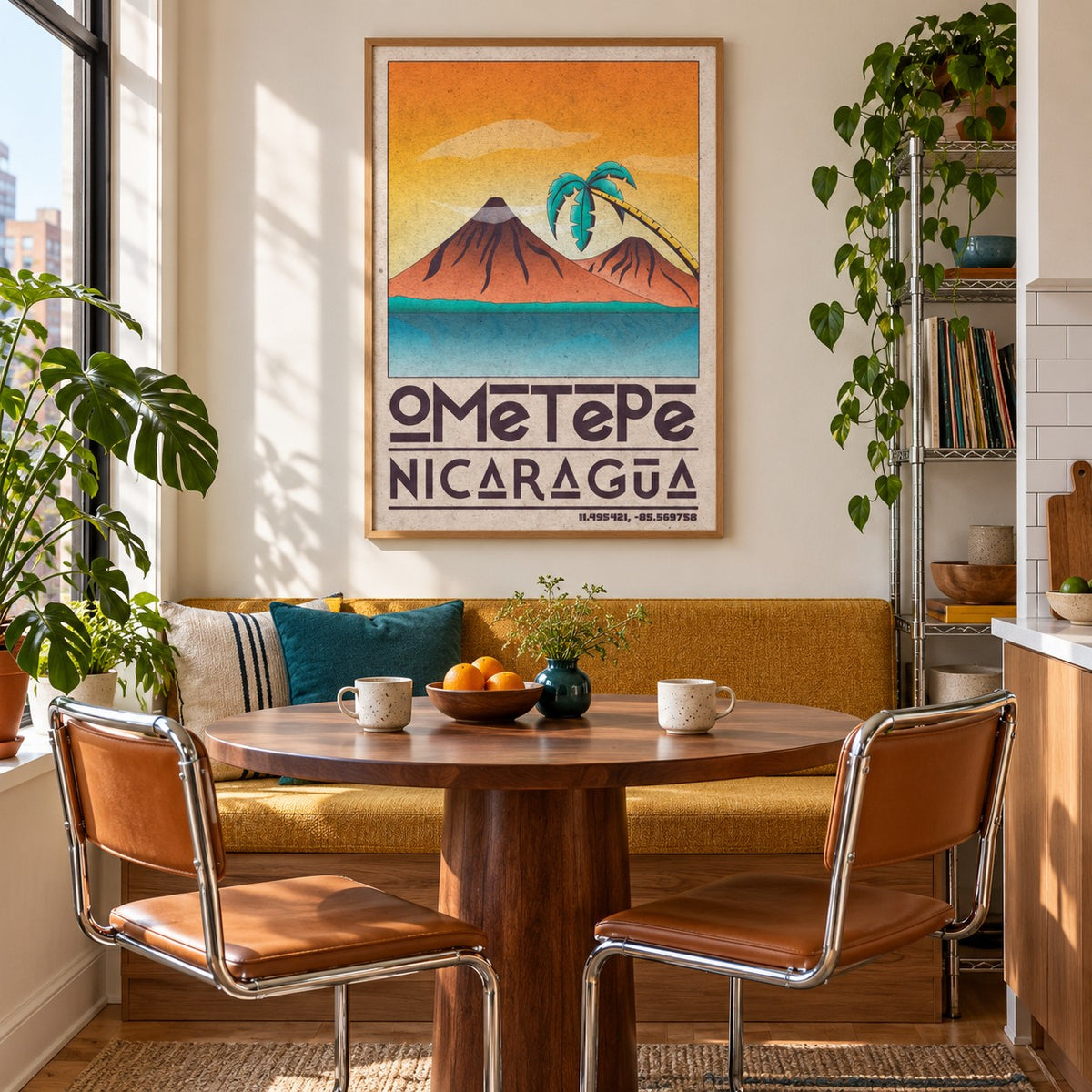 Ometepe Nicaragua Poster shown in a breakfast nook (frame not included)