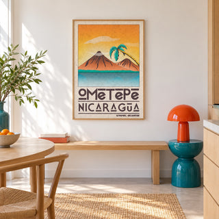Ometepe Nicaragua Poster shown in a colourful minimalist room (frame not included)