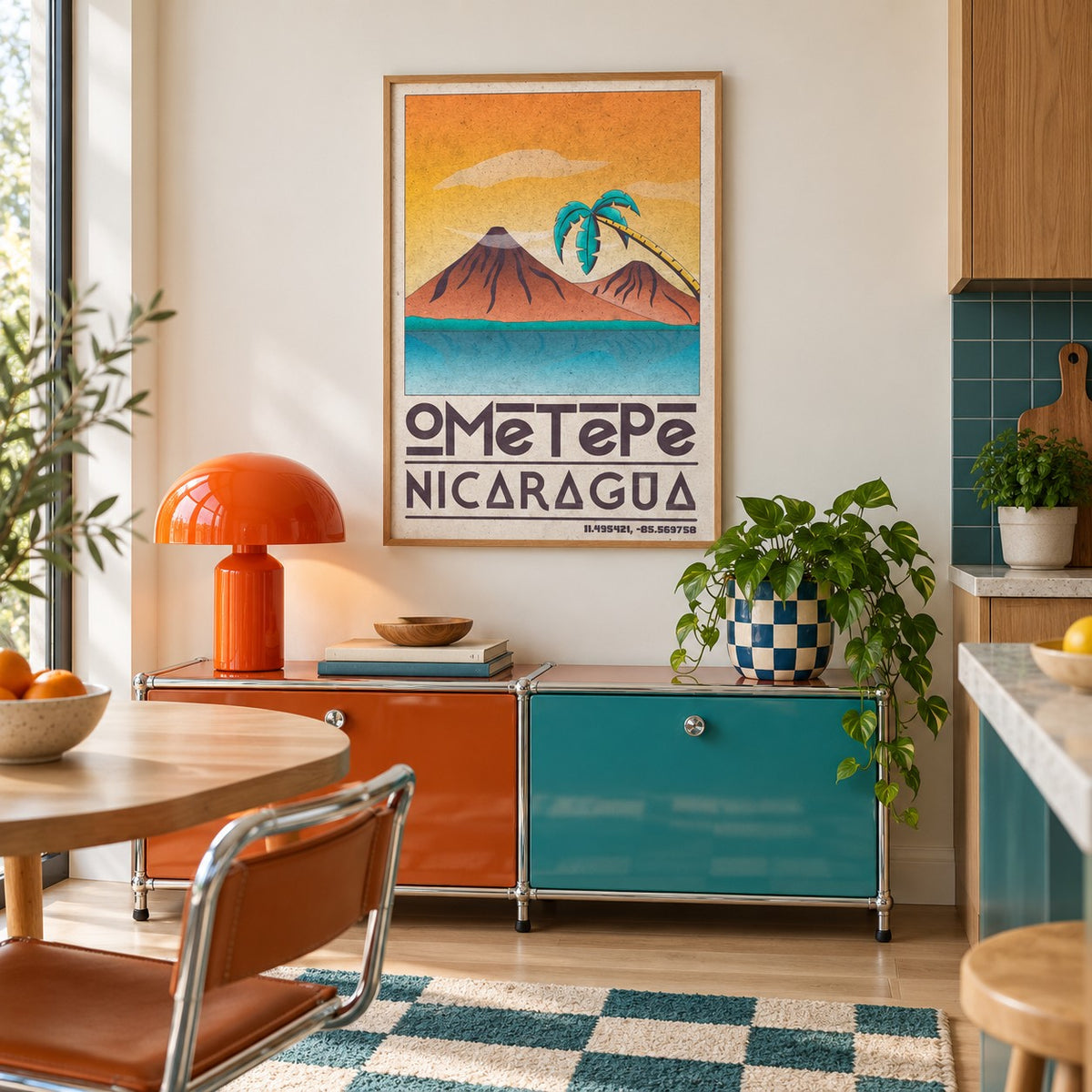 Ometepe Nicaragua Poster shown in a playful retro modern room (frame not included)