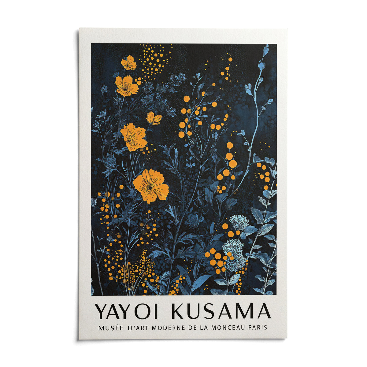 Orange and Blue Wall Art, shown as an unframed paper print on a plain white background