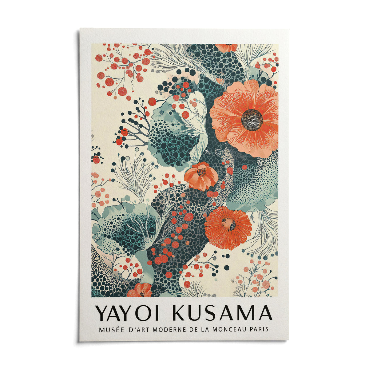 Orange and Teal Decor, shown as an unframed paper print on a plain white background