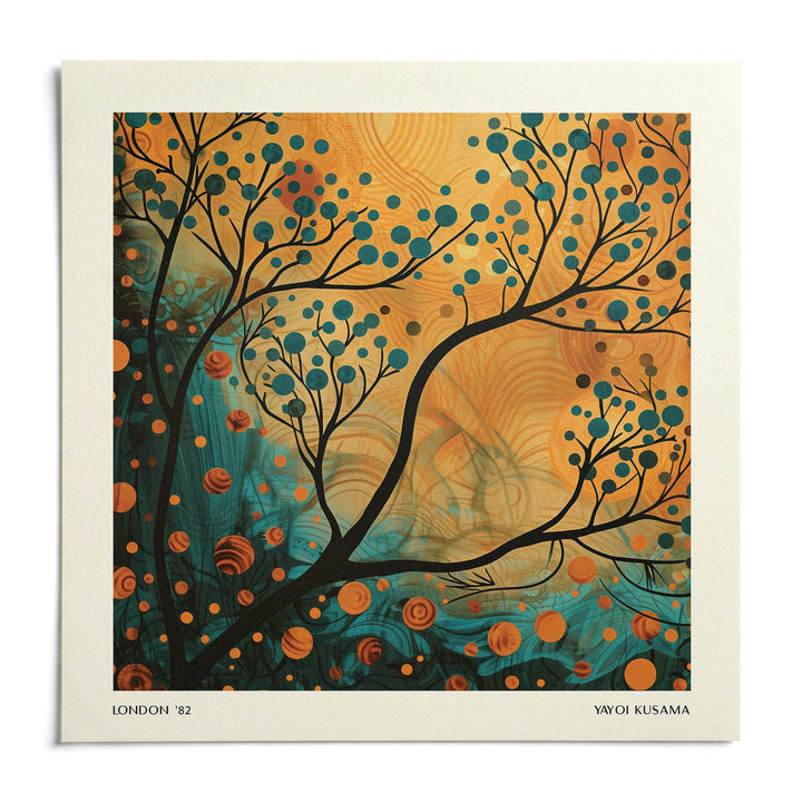 Orange and Teal Wall Art, shown as an unframed paper print on a plain white background