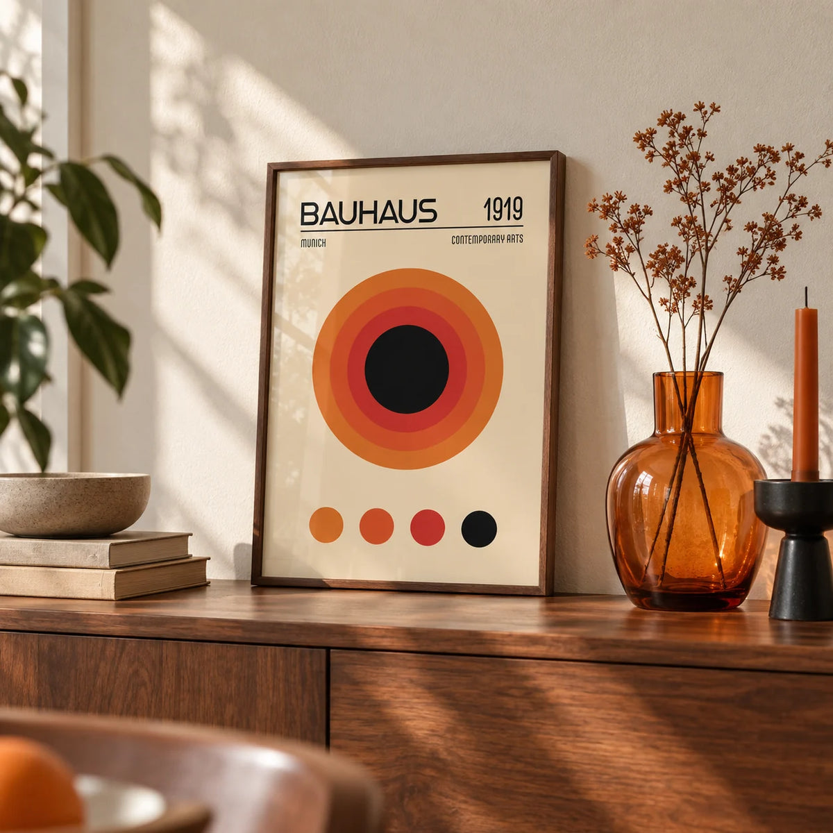 Orange Bauhaus Poster | Modern Geometric Circle Print
