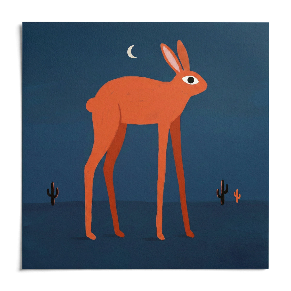 Orange Rabbit Wall Art, shown as an unframed paper print on a plain white background