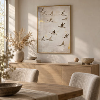 Oriental Artwork, framed on the wall of a calm dining room