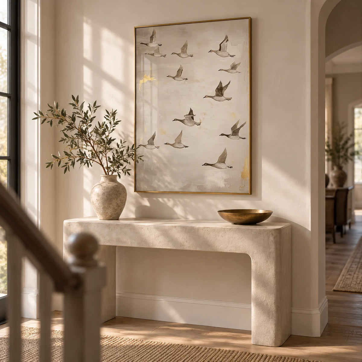 Oriental Artwork, framed on the wall of a quiet hallway