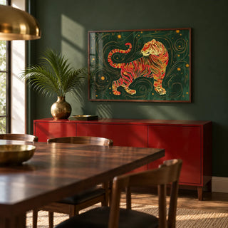 Oriental Wall Art, framed on the wall of an elegant dining room