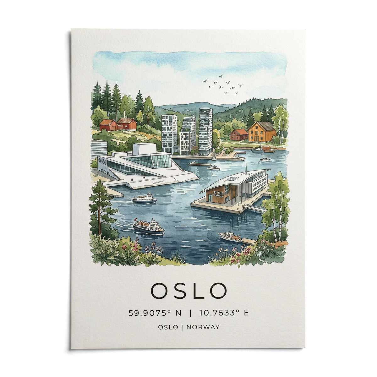 Oslo City Art Print, shown as an unframed paper print on a plain white background