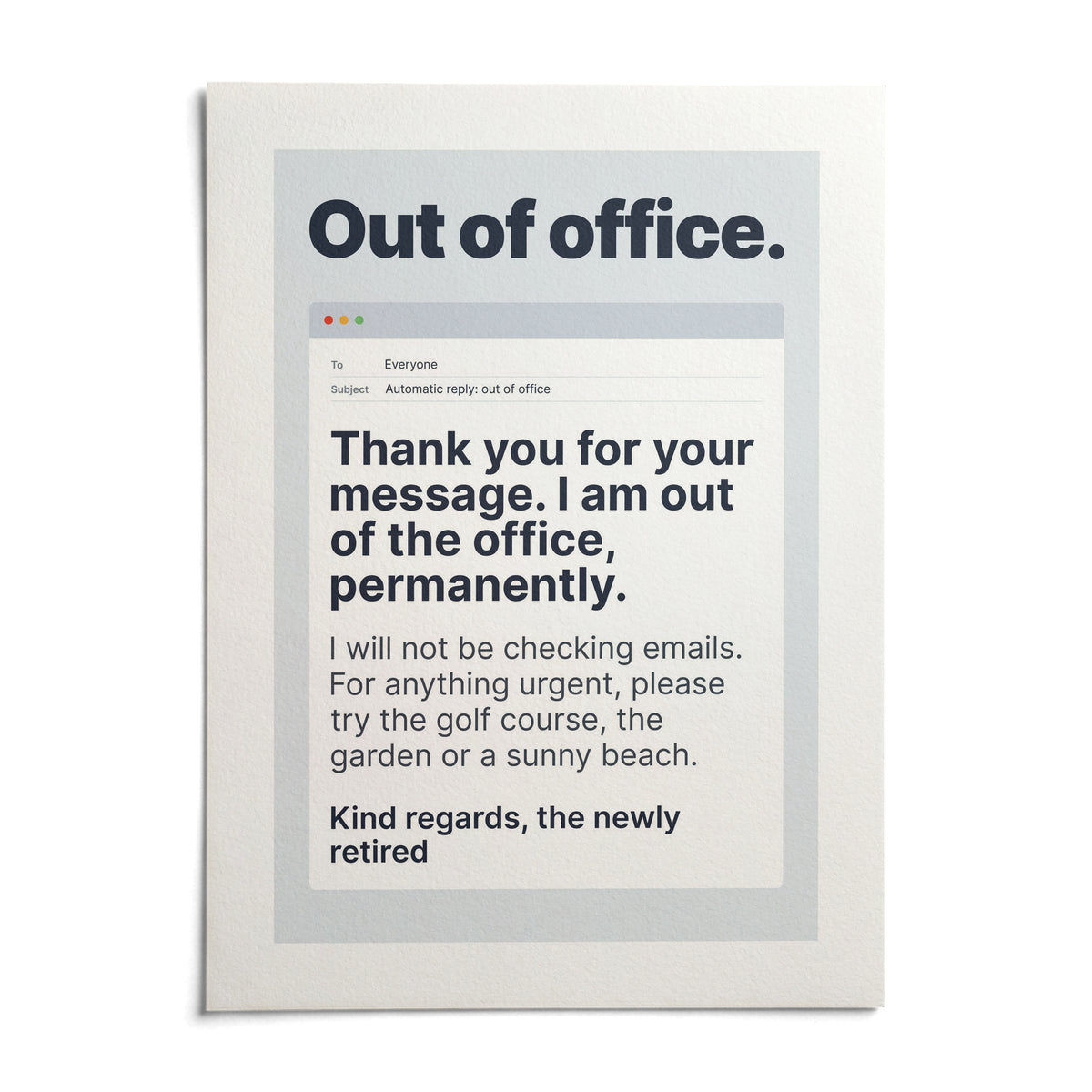 Out of Office Print, shown as an unframed paper print on a plain white background