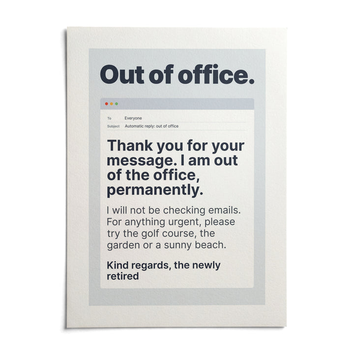 Out of Office Print, shown as an unframed paper print on a plain white background