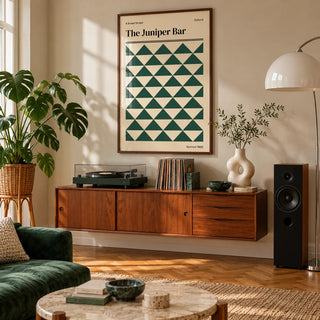 Oxford Print, framed on the wall of a living room with herringbone parquet