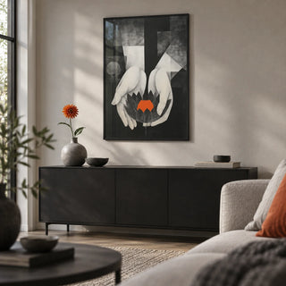 Padma Wall Art, framed on the wall of a calm modern living room