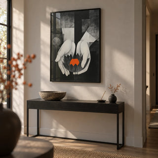 Padma Wall Art, framed on the wall of a quiet hallway