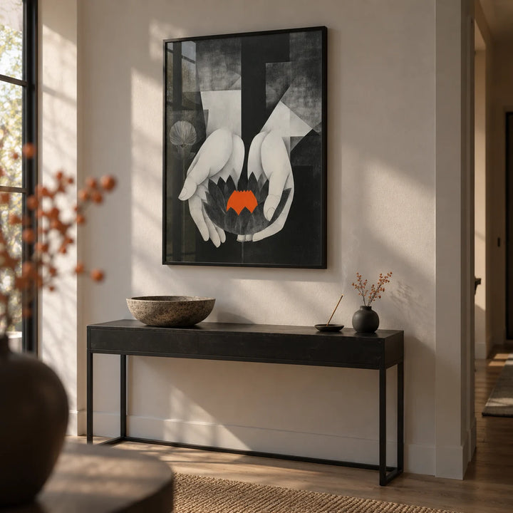 Padma Wall Art, framed on the wall of a quiet hallway