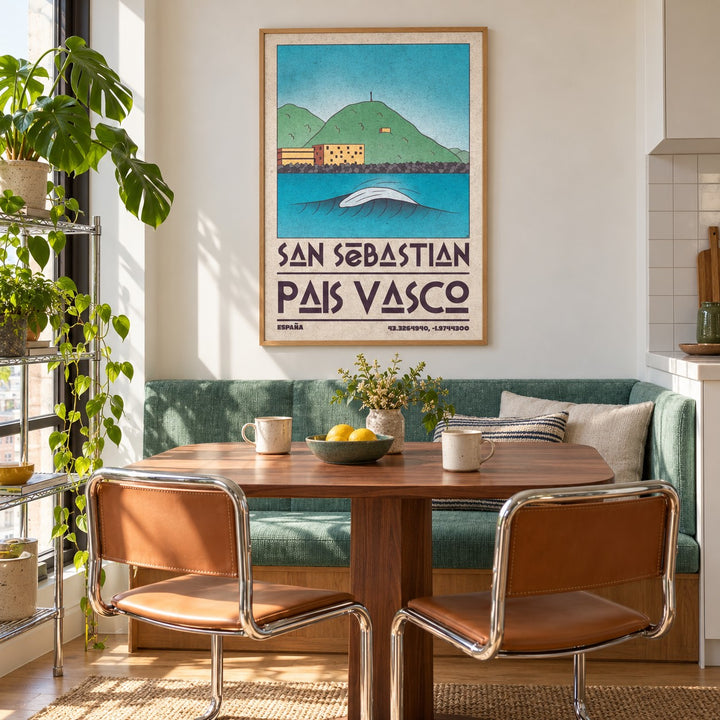 Pais Vasco Print shown in a breakfast nook (frame not included)