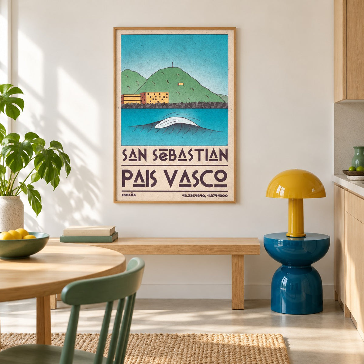 Pais Vasco Print shown in a colourful minimalist room (frame not included)
