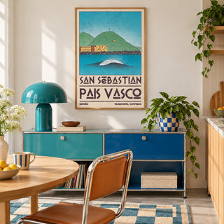 Pais Vasco Print shown in a playful retro modern room (frame not included)