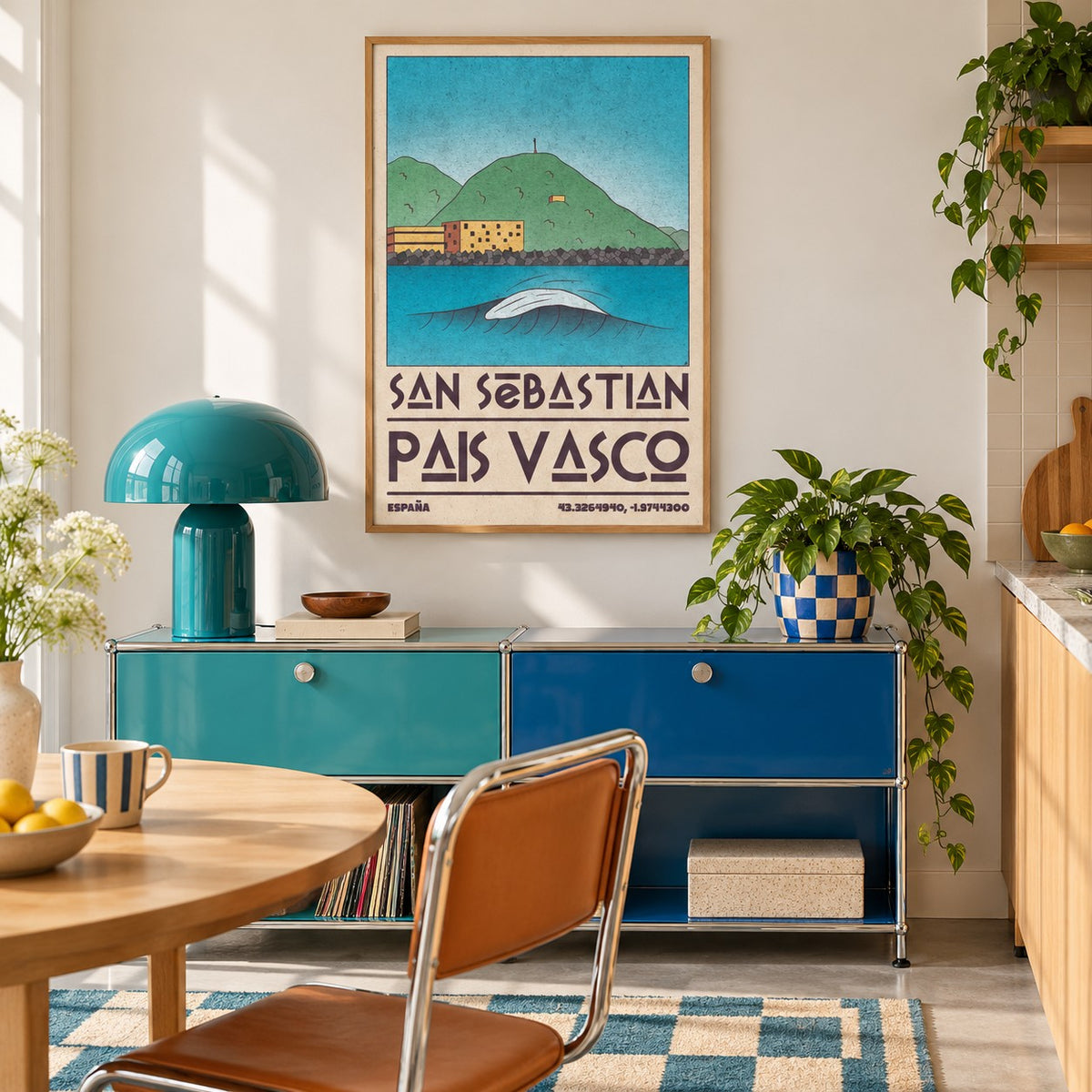 Pais Vasco Print shown in a playful retro modern room (frame not included)