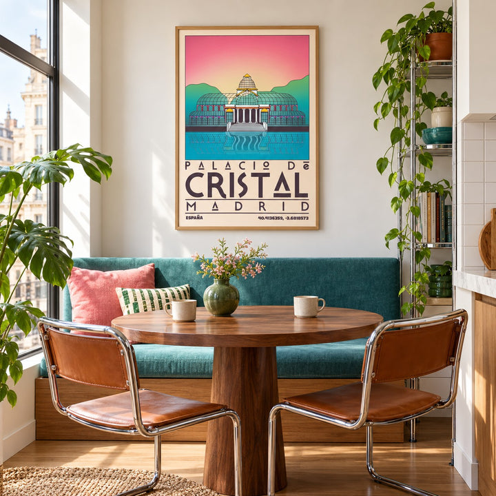 Palacio De Cristal Print shown in a breakfast nook (frame not included)