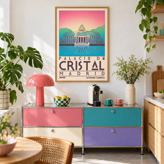 Palacio De Cristal Print shown in a kitchen above a coffee station (frame not included)