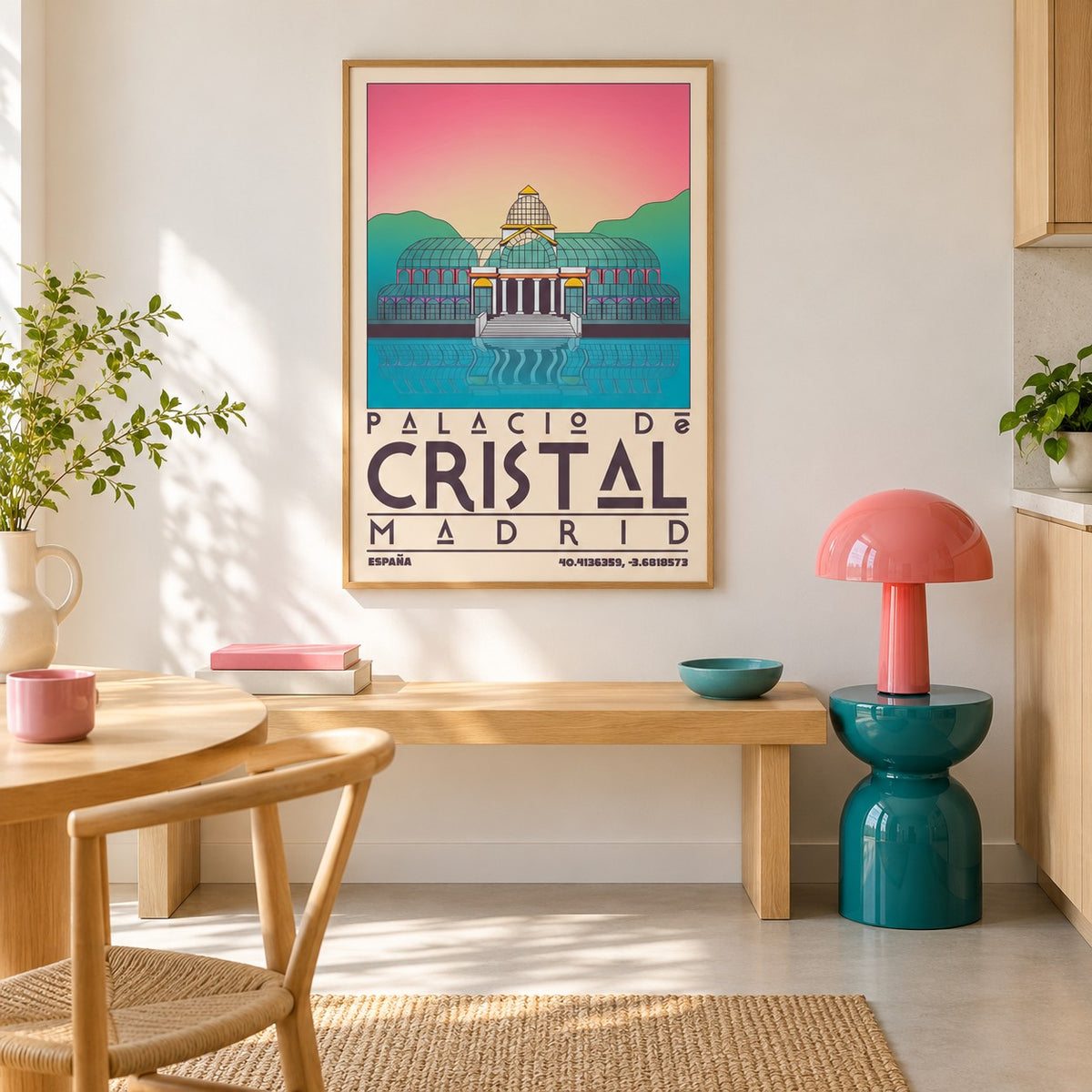 Palacio De Cristal Print shown in a colourful minimalist room (frame not included)