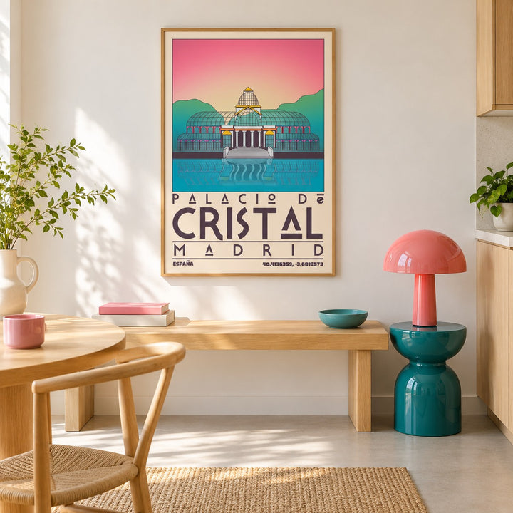 Palacio De Cristal Print shown in a colourful minimalist room (frame not included)