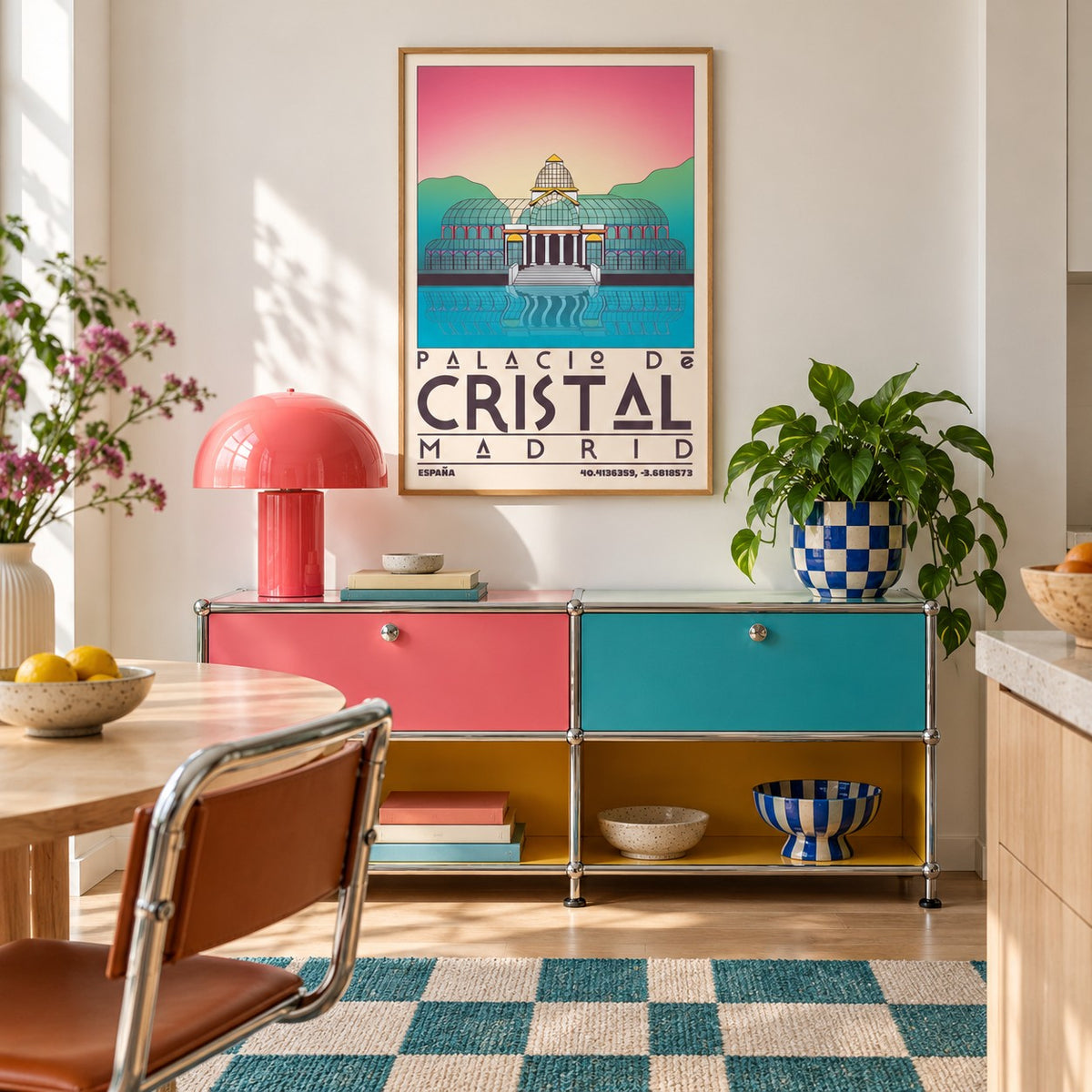 Palacio De Cristal Print shown in a playful retro modern room (frame not included)