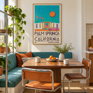 Palm Springs Art Print shown in a breakfast nook (frame not included)