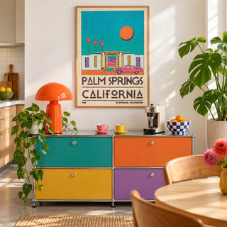 Palm Springs Art Print shown in a kitchen above a coffee station (frame not included)