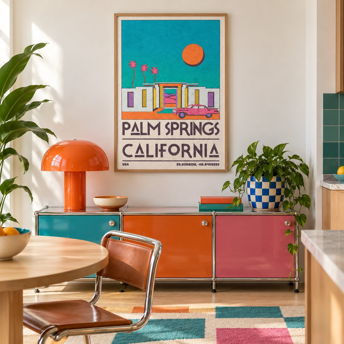 Palm Springs Art Print shown in a playful retro modern room (frame not included)