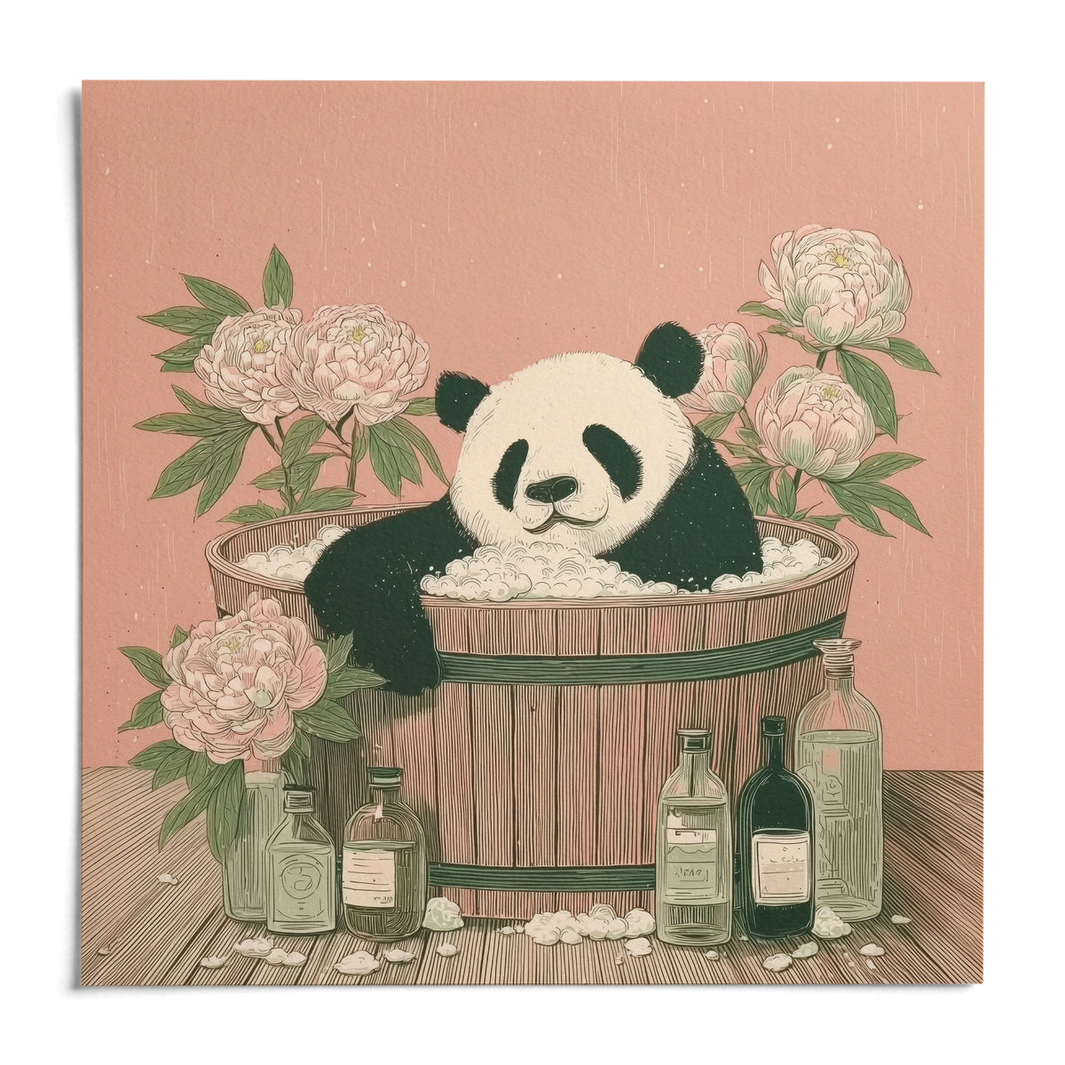 Panda Bath Print, shown as an unframed paper print on a plain white background