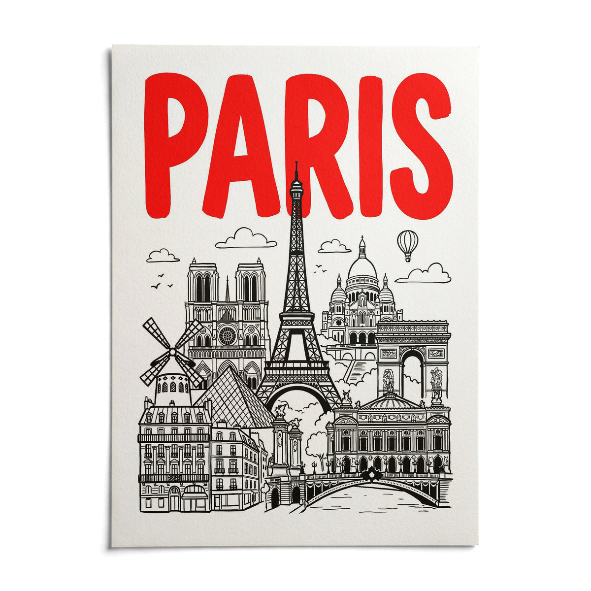 Paris City Art Print, shown as an unframed paper print on a plain white background