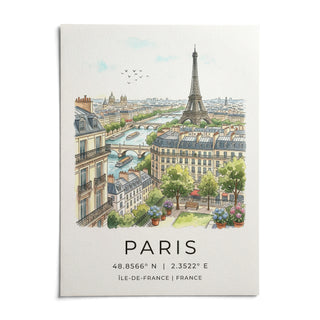 Paris Cityscape Art Print, shown as an unframed paper print on a plain white background