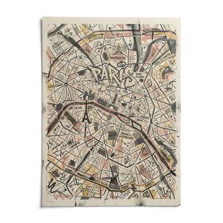 Paris Map Art Print, shown as an unframed paper print on a plain white background