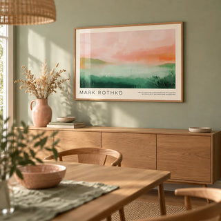 Pastel Colored Wall Art, framed on the wall of a calm dining room with a soft sage wall