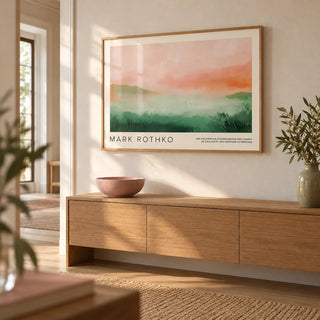 Pastel Colored Wall Art, framed on the wall of a calm hallway with a warm white wall