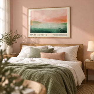 Pastel Colored Wall Art, framed on the wall of a soft bedroom with a pale blush pink wall